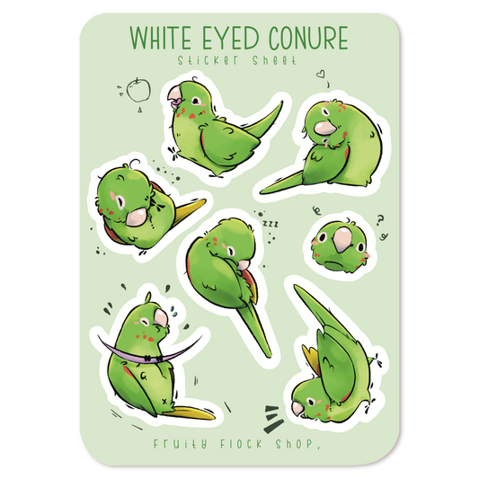 WHITE EYED CONURE STICKER SHEET