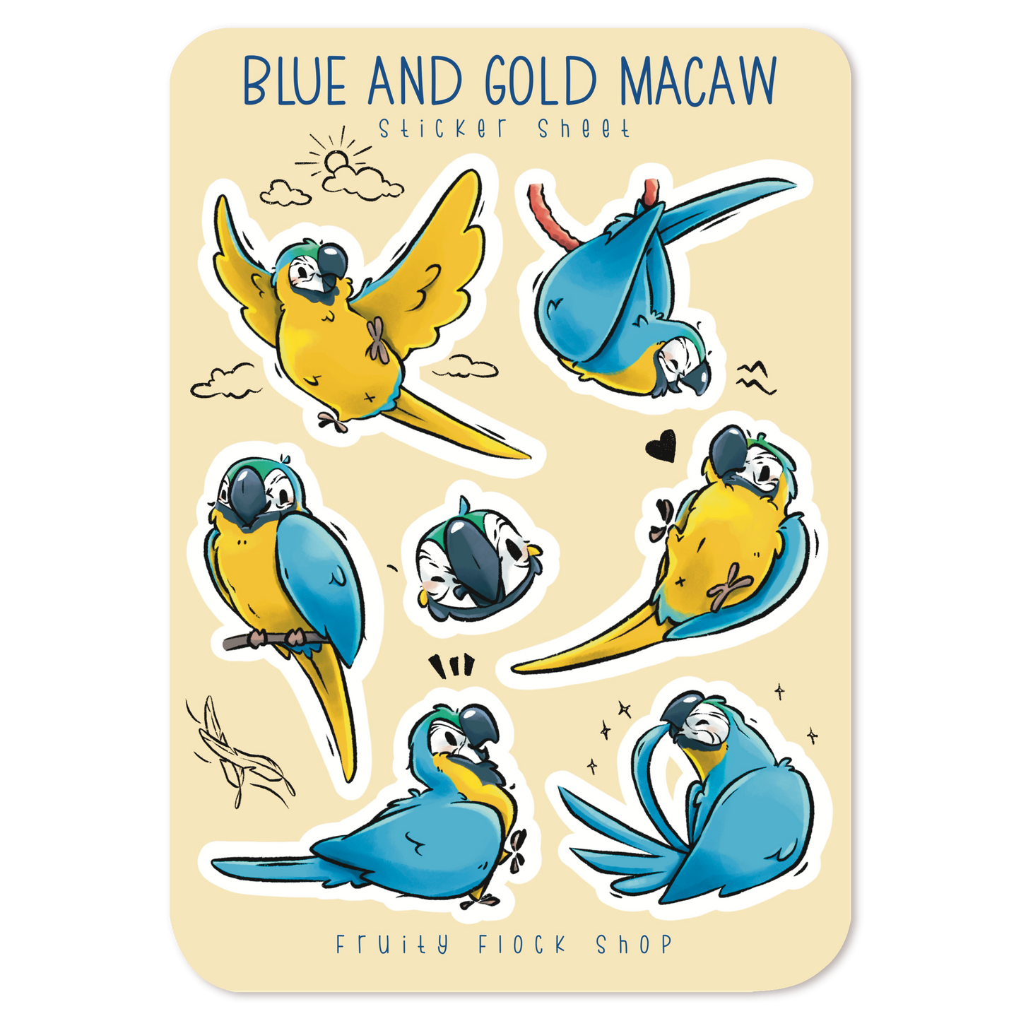 BLUE AND GOLD MACAW STICKER SHEET