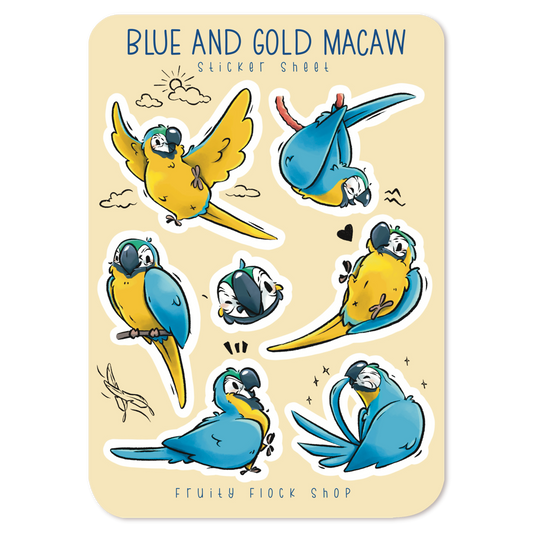 BLUE AND GOLD MACAW STICKER SHEET