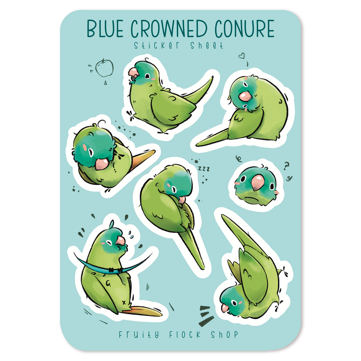 BLUE CROWNED CONURE STICKER SHEET