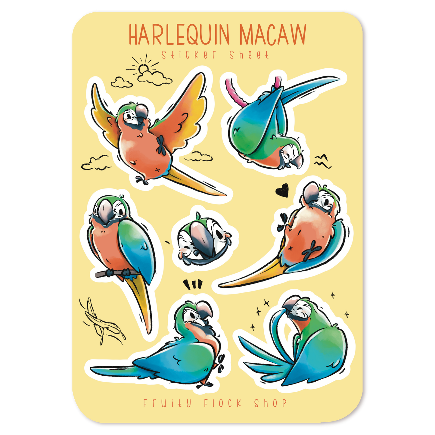 HARLEQUIN MACAW STICKER SHEET