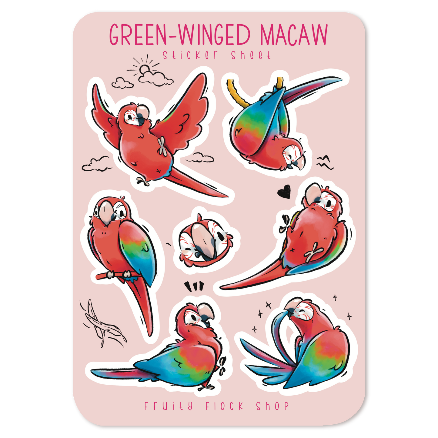 GREEN WINGED MACAW STICKER SHEET